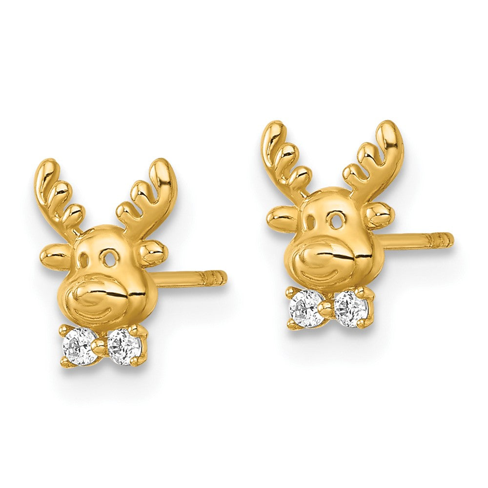 14k Madi K Polished CZ Reindeer Post Earrings