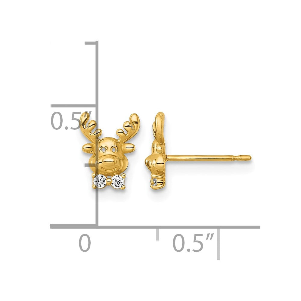14k Madi K Polished CZ Reindeer Post Earrings
