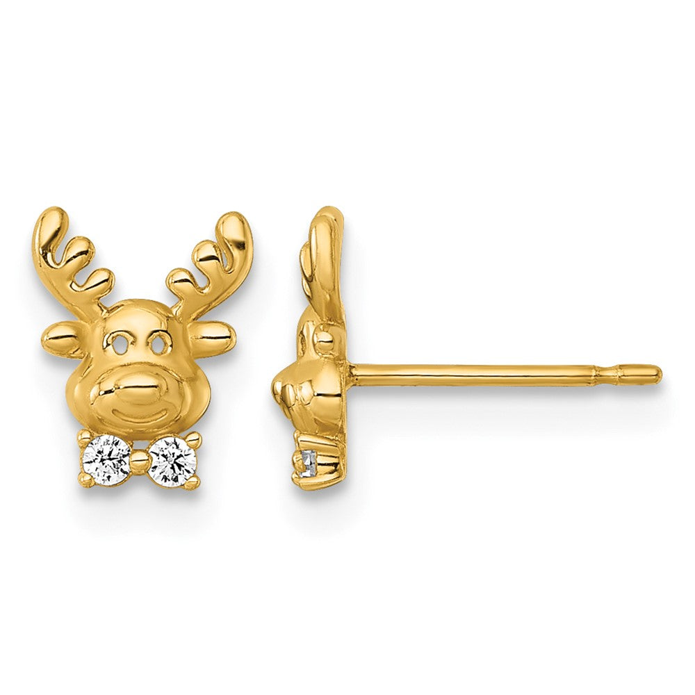 14k Madi K Polished CZ Reindeer Post Earrings