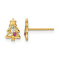 14k Madi K Polished Green Glass Red and CZ Christmas Tree Post earrings