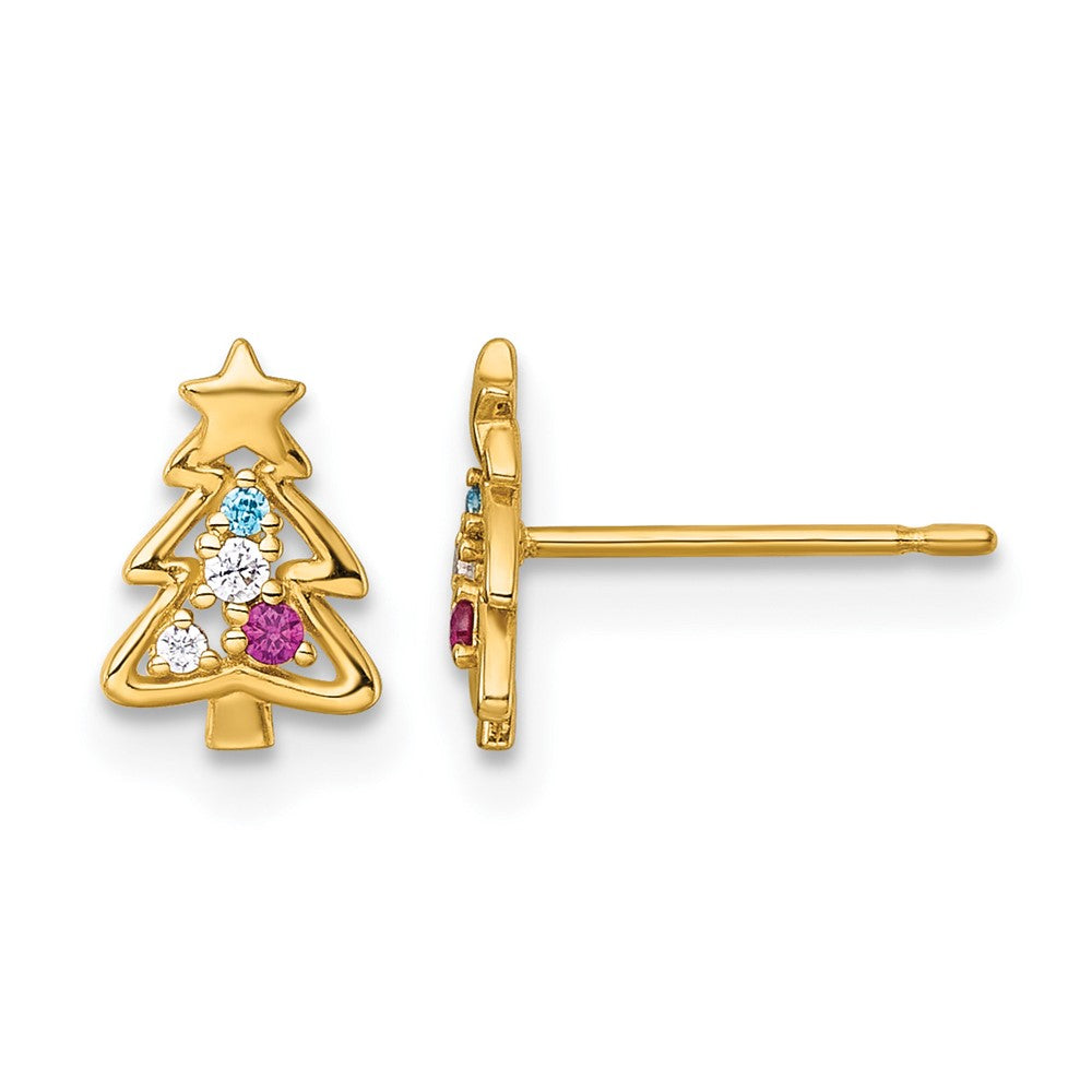 14k Madi K Polished Green Glass Red and CZ Christmas Tree Post earrings