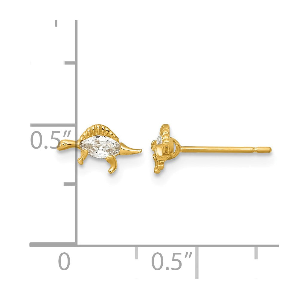 14k Madi K Polished and Grooved CZ Stegosaurus Post Earrings