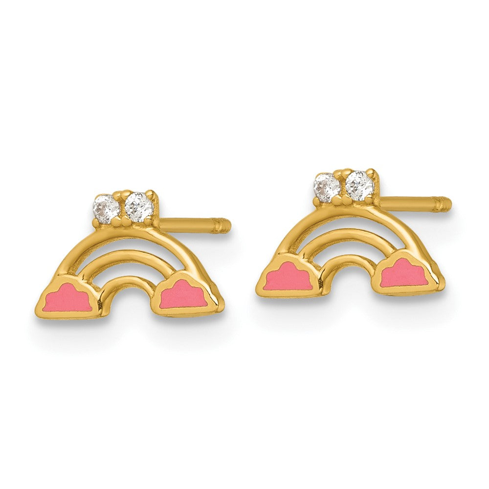 14k Madi K Polished Pink Enamel and CZ Rainbow Post Earrings