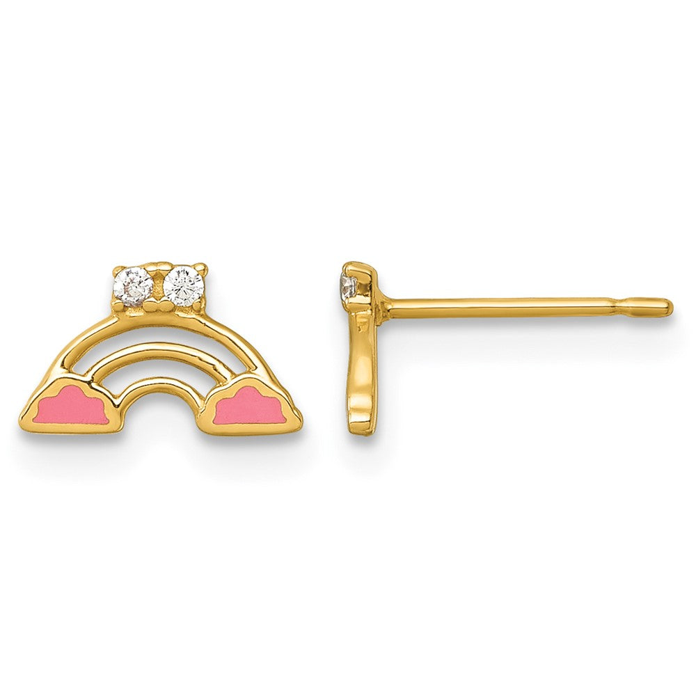14k Madi K Polished Pink Enamel and CZ Rainbow Post Earrings