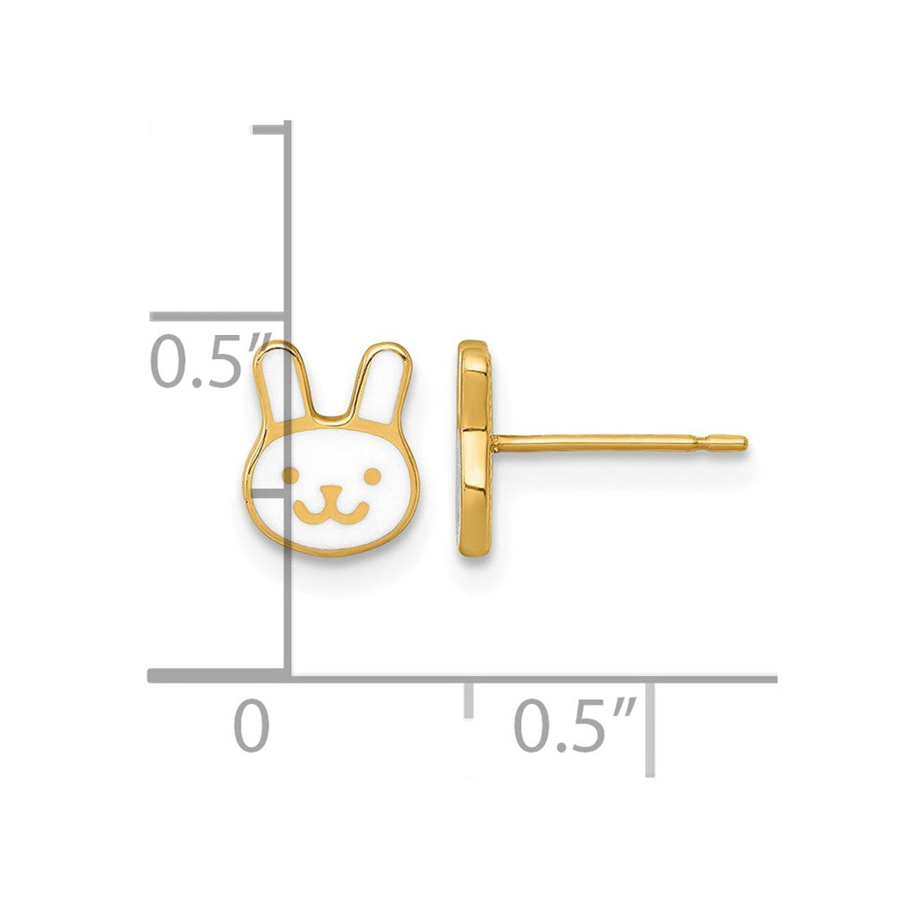 14k Madi K Polished White Enamel Bunny Face Post Earrings