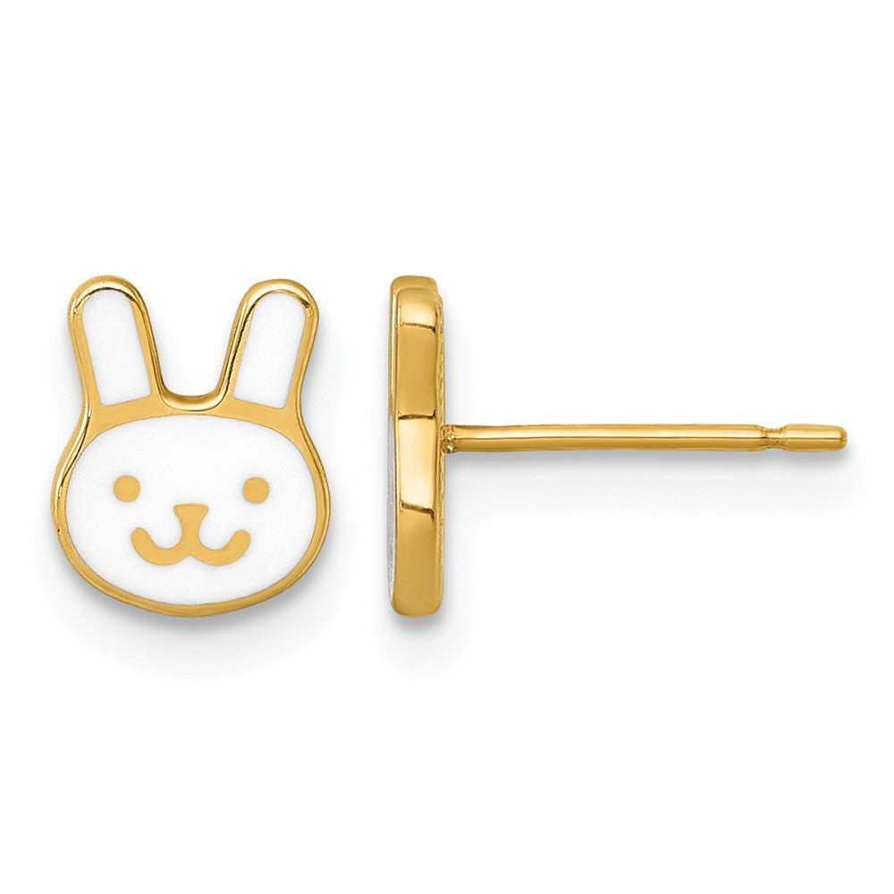 14k Madi K Polished White Enamel Bunny Face Post Earrings
