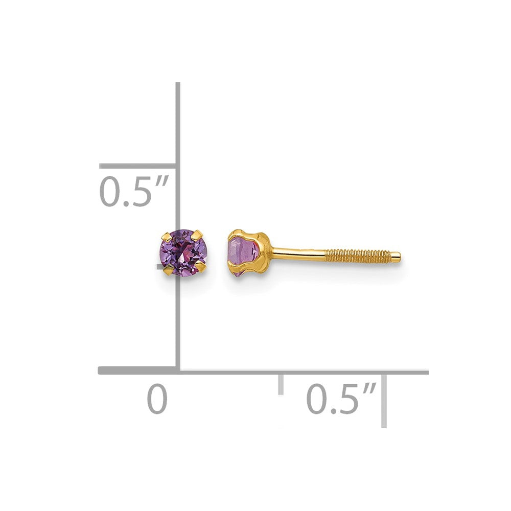14k Madi K 3mm Imitation Amethyst Birthstone Earrings (Feb)