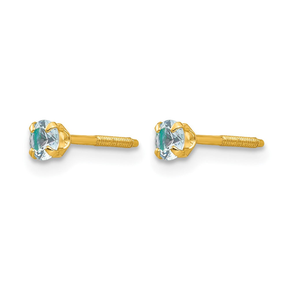 14k Madi K 3mm Imitation Aquamarine Birthstone Earrings (Mar)
