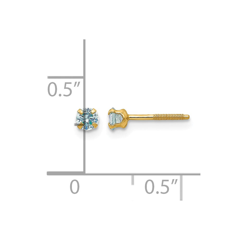 14k Madi K 3mm Imitation Aquamarine Birthstone Earrings (Mar)