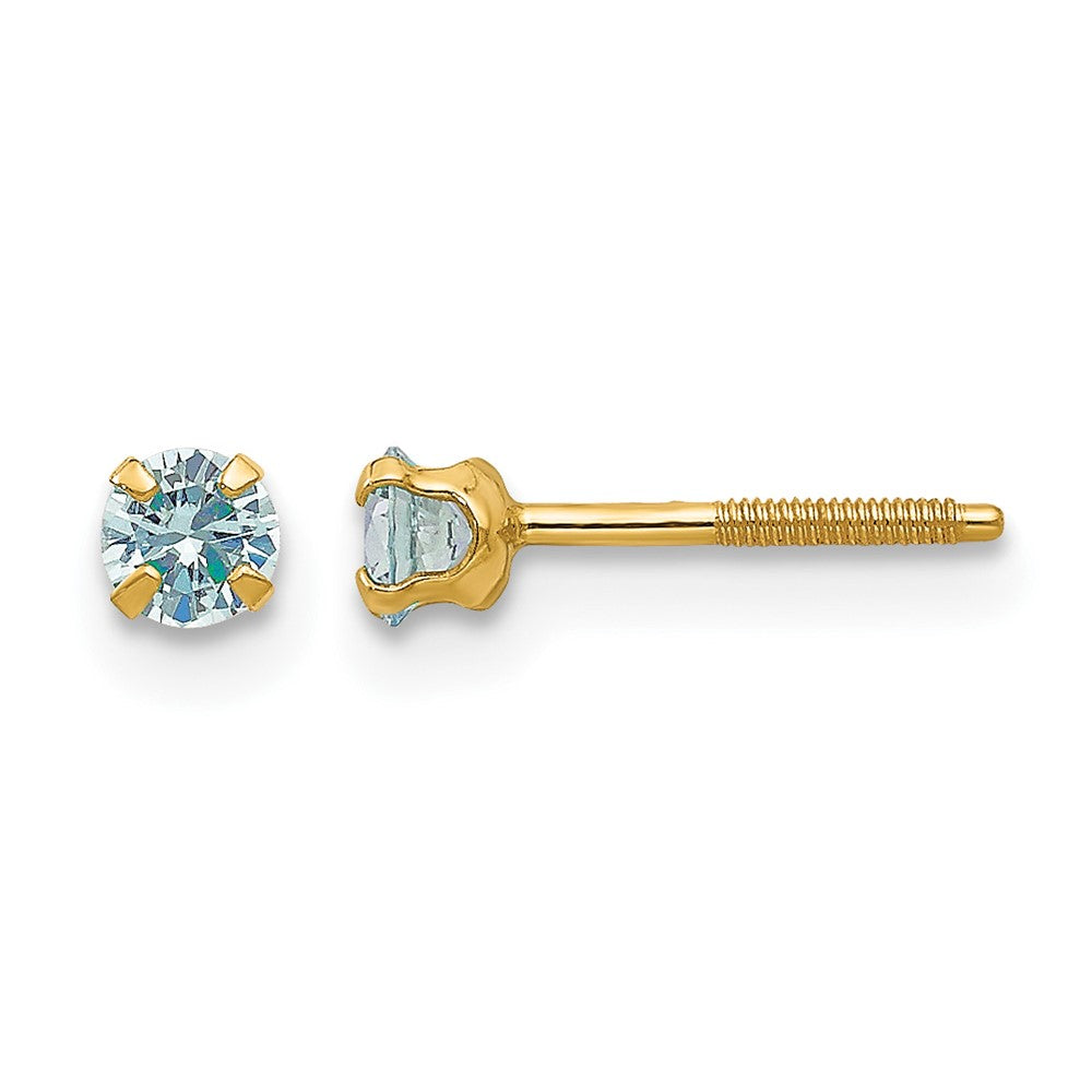 14k Madi K 3mm Imitation Aquamarine Birthstone Earrings (Mar)