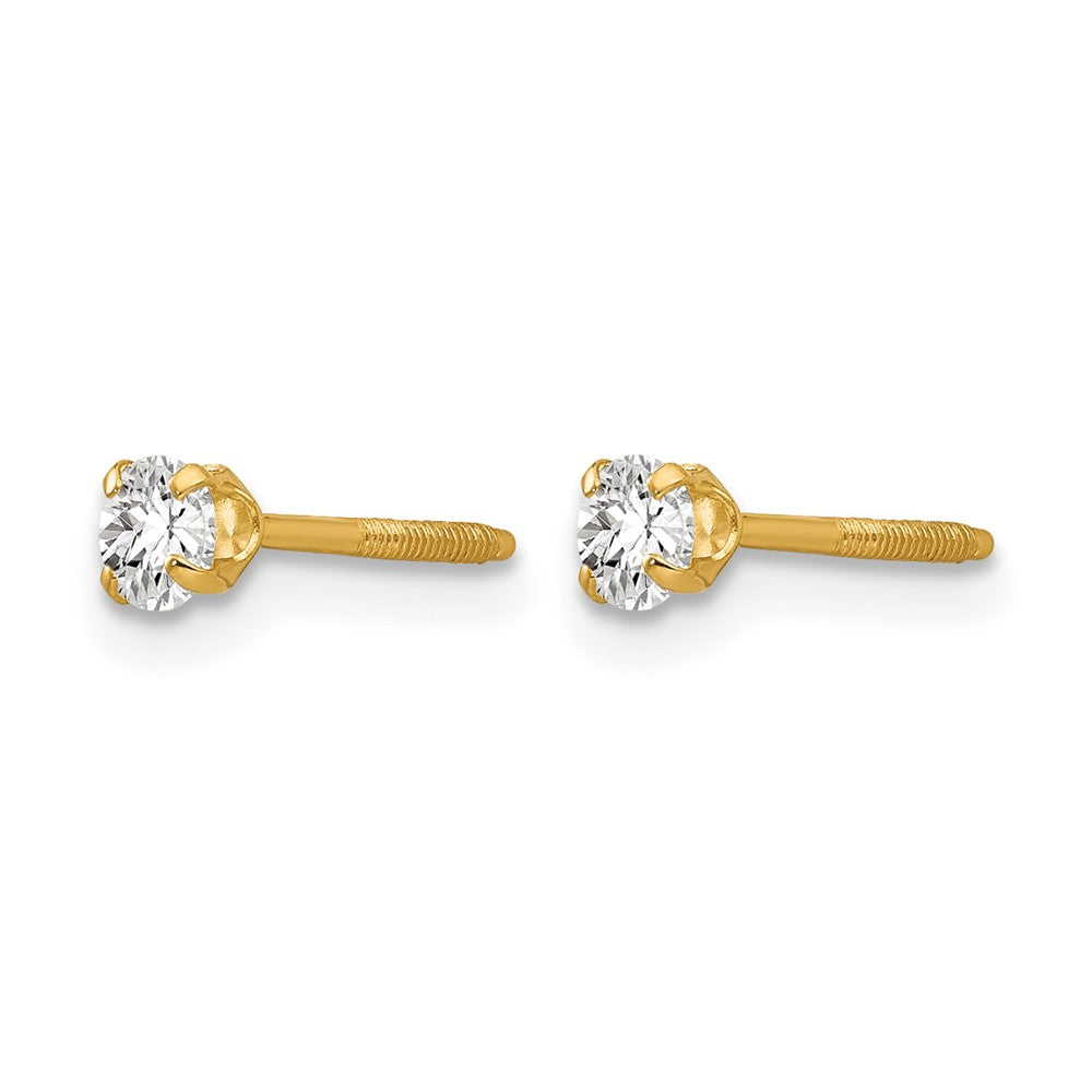 14k Madi K 3mm Imitation April Birthstone Earrings