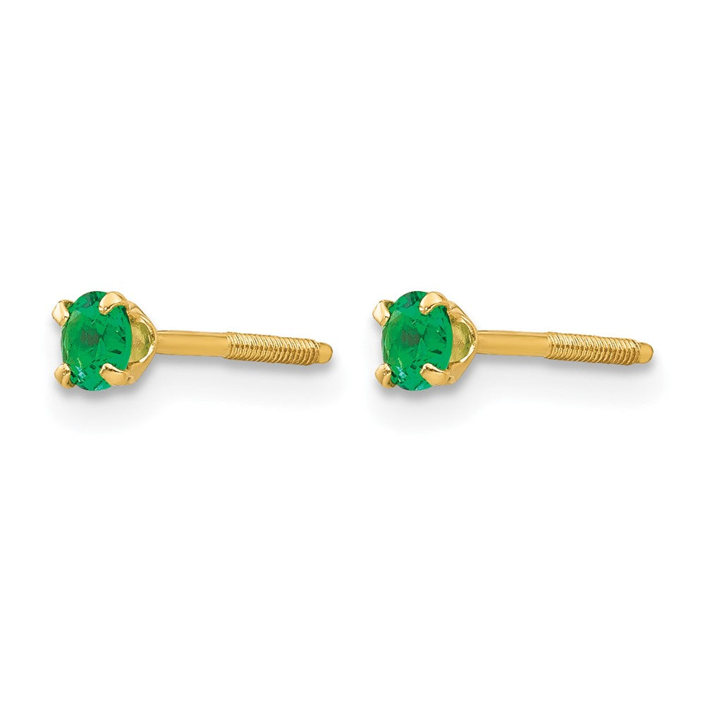 14k Madi K 3mm Imitation Emerald Birthstone Earrings (May)