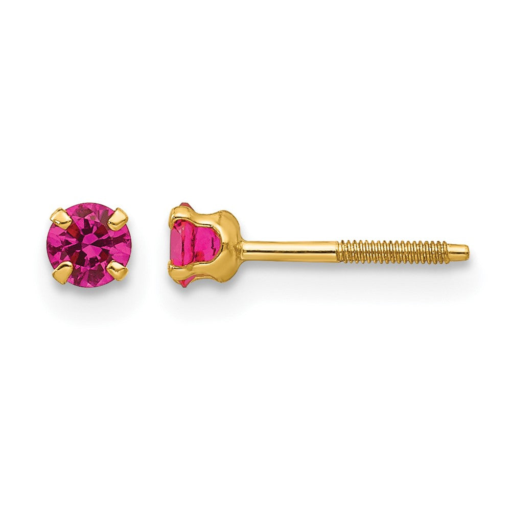 14k Madi K 3mm Imitation Ruby Birthstone Earrings (Jul)
