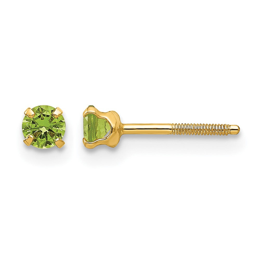 14k Madi K 3mm Imitation Peridot Earrings (Aug)