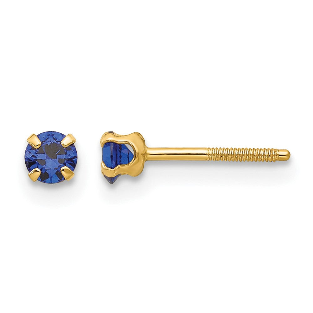 14k Madi K 3mm Imitation Sapphire Birthstone Earrings (Sep)