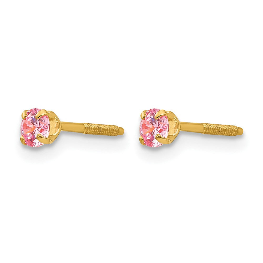 14k Madi K 3mm Imitation Pink Tourmaline Birthstone Earrings (Oct)