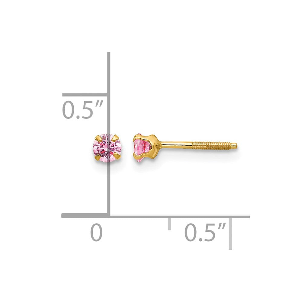 14k Madi K 3mm Imitation Pink Tourmaline Birthstone Earrings (Oct)