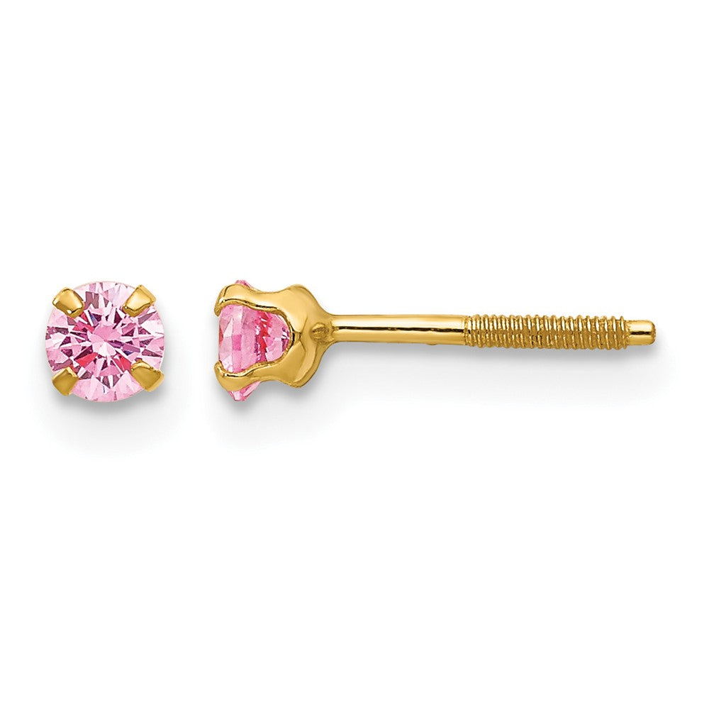 14k Madi K 3mm Imitation Pink Tourmaline Birthstone Earrings (Oct)