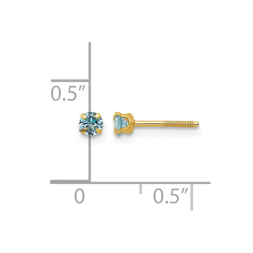 14k Madi K 3mm Imitation Blue Zircon Birthstone Earrings (Dec)