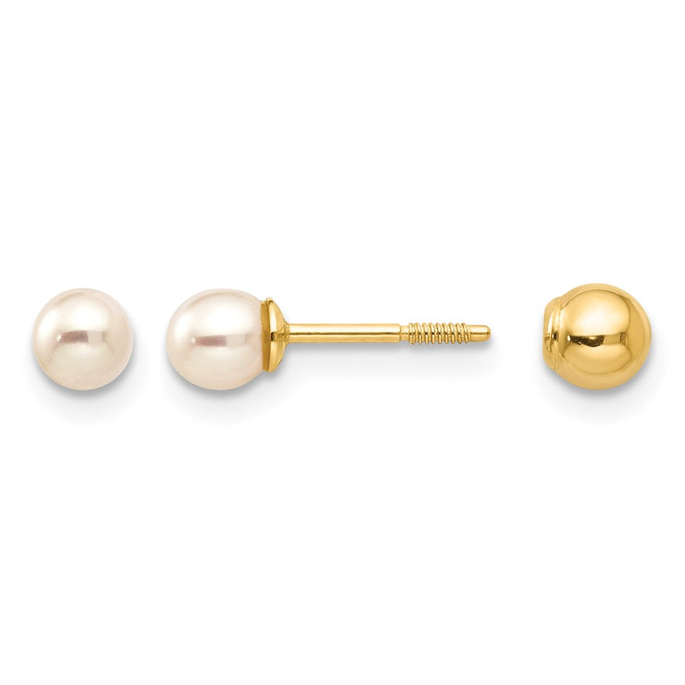 14k Madi K Reversible 3.75-4mm FW Cultured Pearl & Gold Ball Earrings