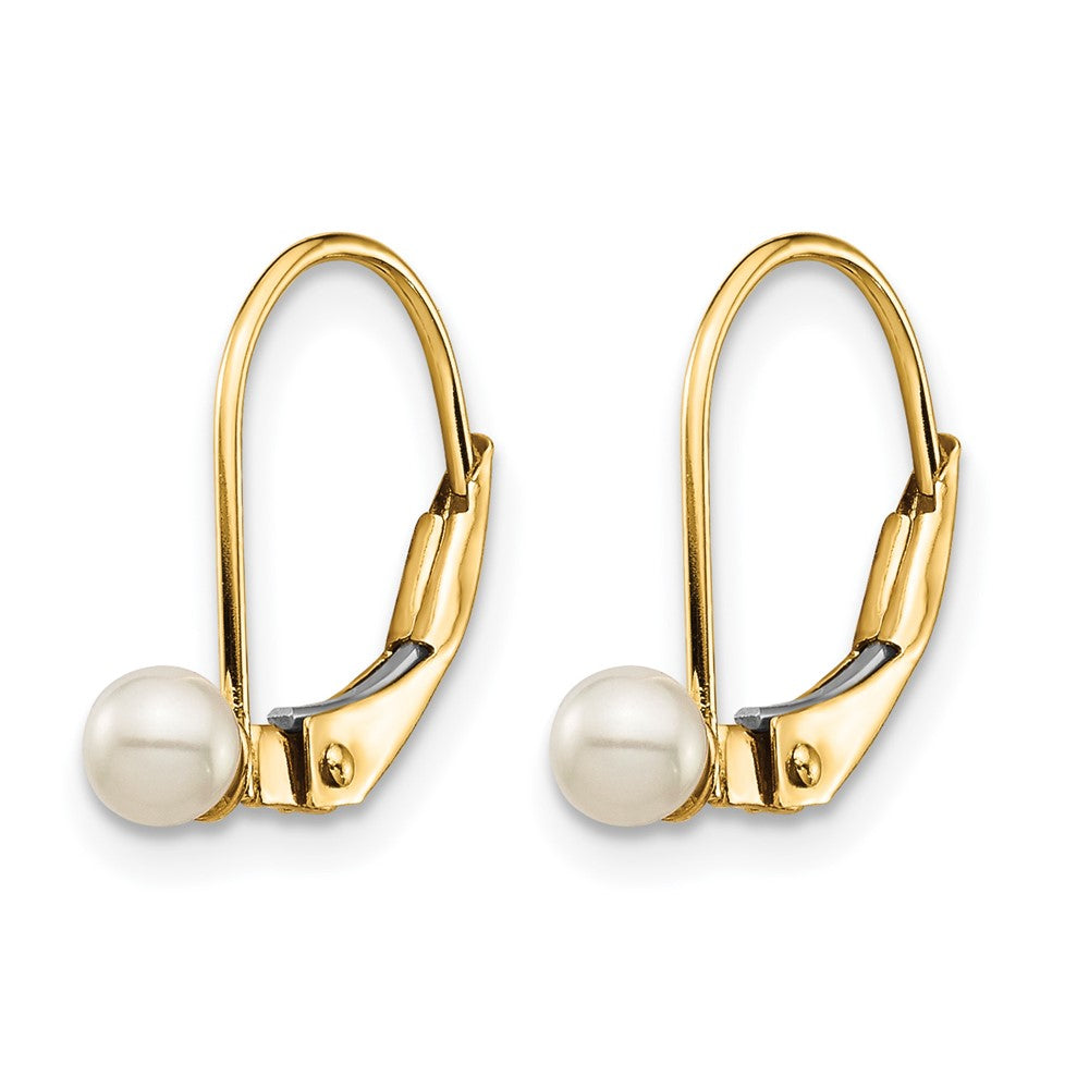 14K Madi K 3-4mm White Round FW Cultured Pearl Leverback Earrings
