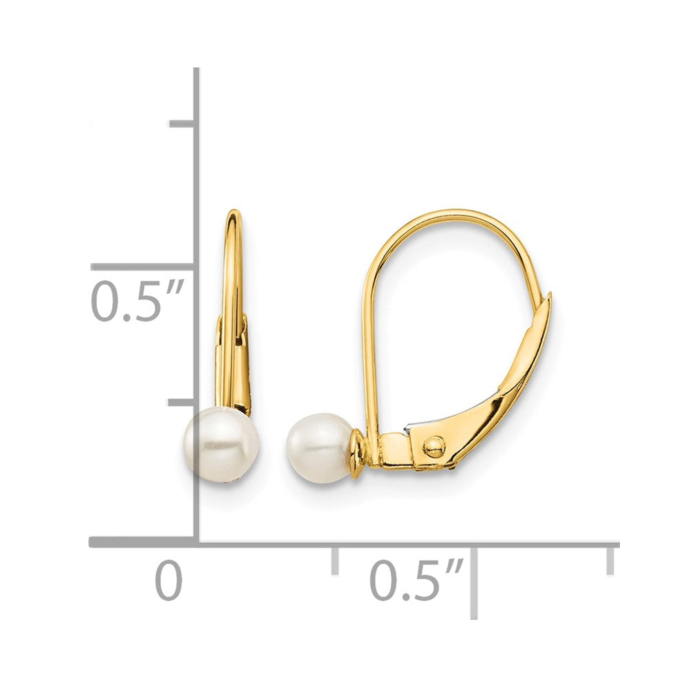 14K Madi K 3-4mm White Round FW Cultured Pearl Leverback Earrings