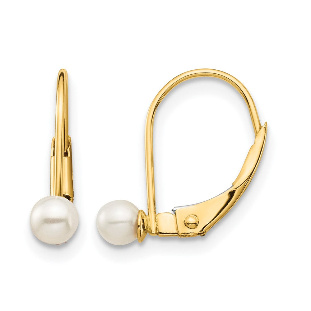 14K Madi K 3-4mm White Round FW Cultured Pearl Leverback Earrings