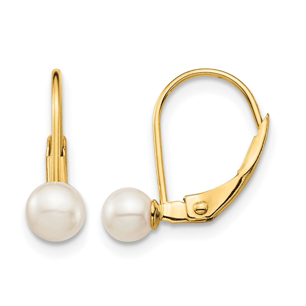 14K Madi K 4-5mm White Round FW Cultured Pearl Leverback Earrings