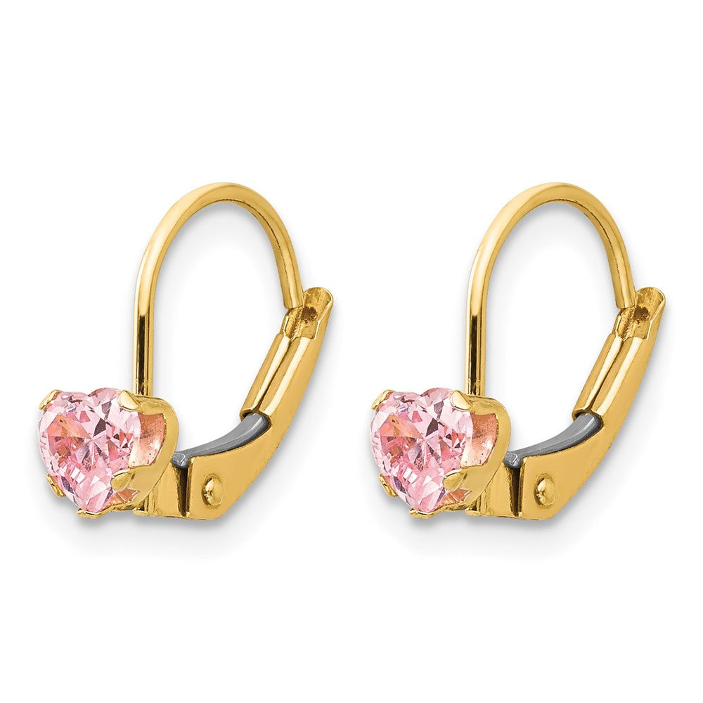 14k Madi K Leverback 4mm Pink CZ Earrings