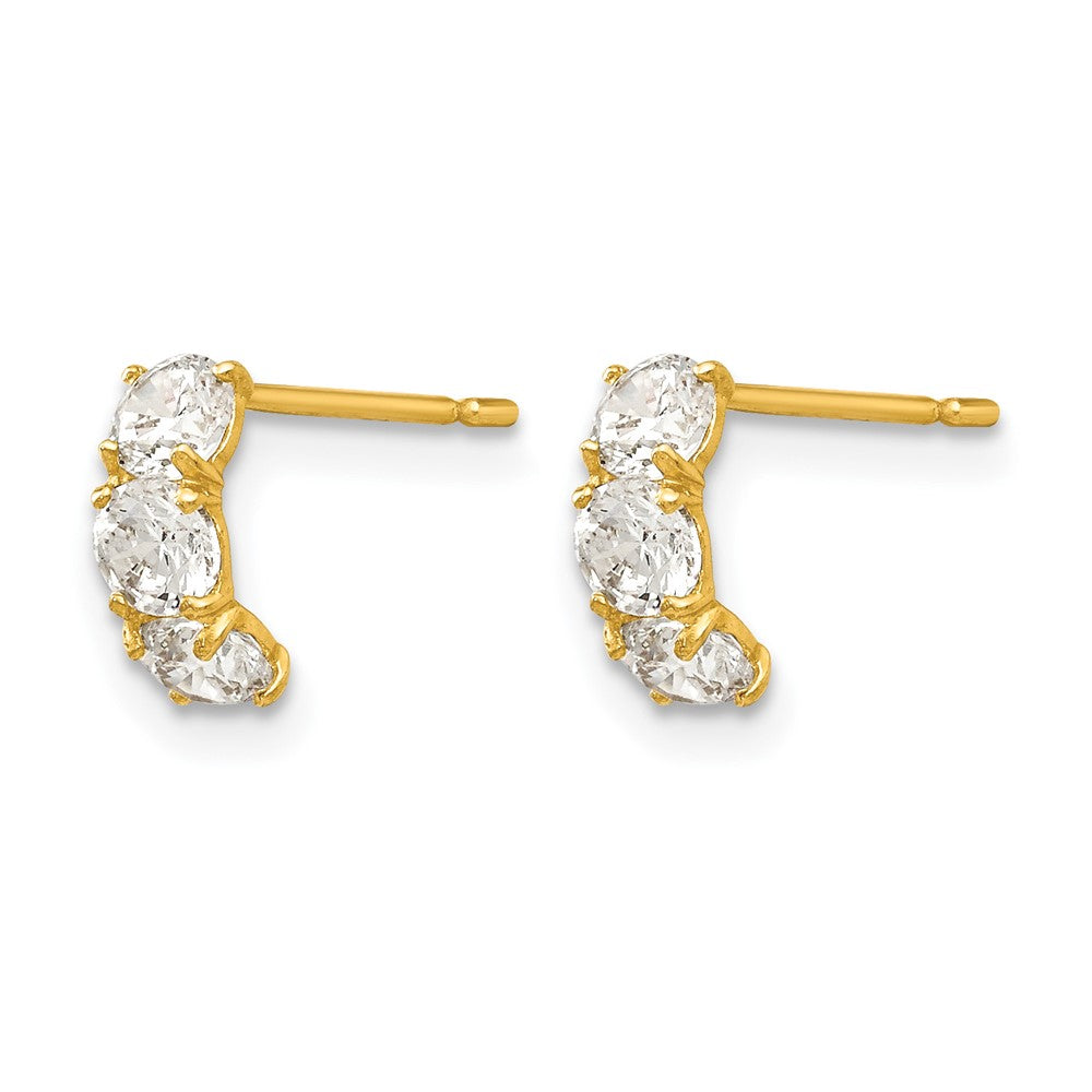 14k Madi K CZ Children's Three Stone Post Earrings