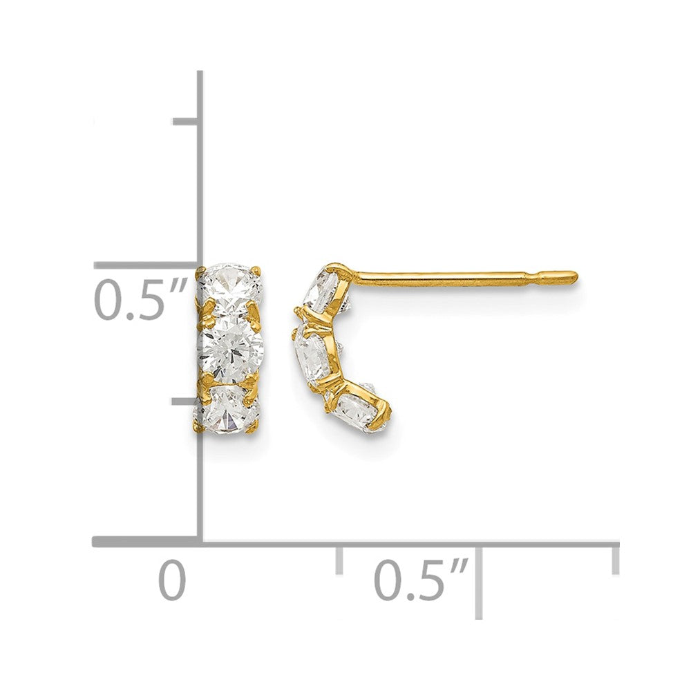 14k Madi K CZ Children's Three Stone Post Earrings