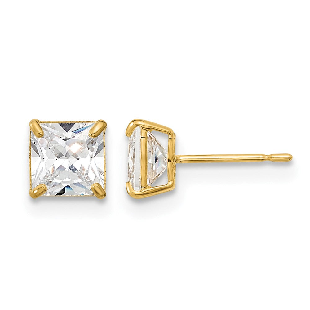 14k Madi K 5mm Square CZ Basket Set Stud Earrings