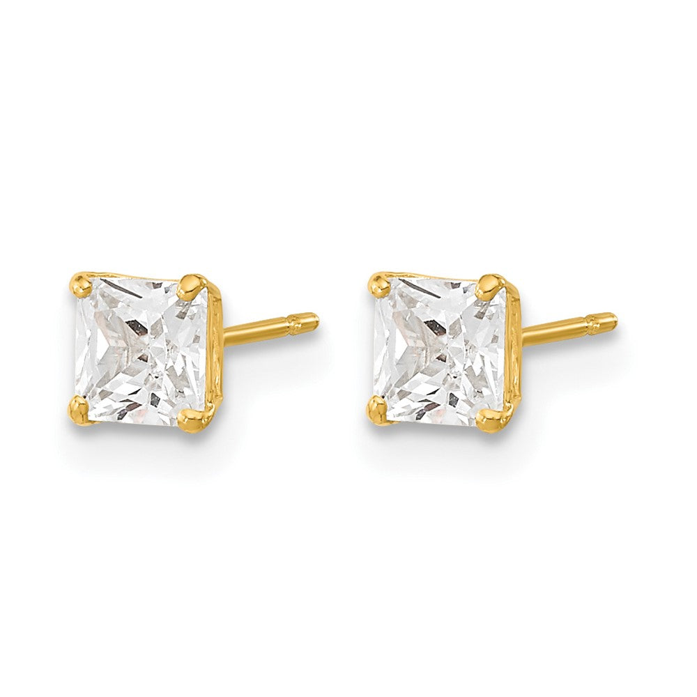 14k Madi K 4mm Square CZ Basket Set Stud Earrings