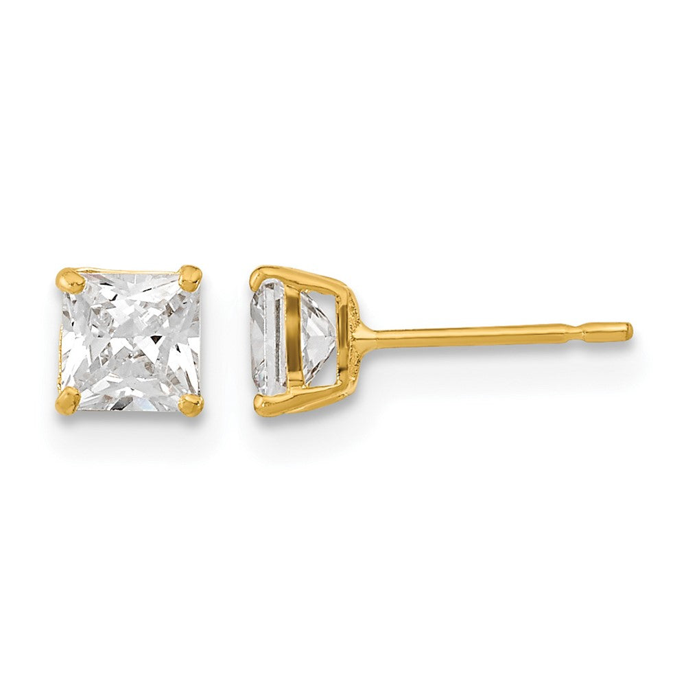 14k Madi K 4mm Square CZ Basket Set Stud Earrings