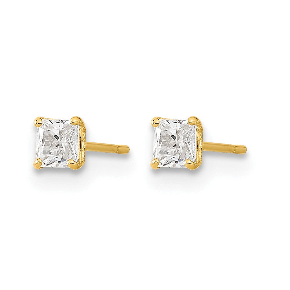 14k Madi K 3mm Square CZ Basket Set Stud Earrings