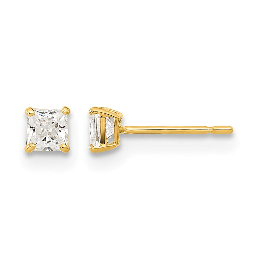 14k Madi K 3mm Square CZ Basket Set Stud Earrings