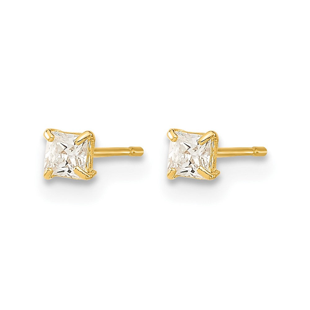 14k Madi K 2.5mm Square CZ Basket Set Stud Earrings