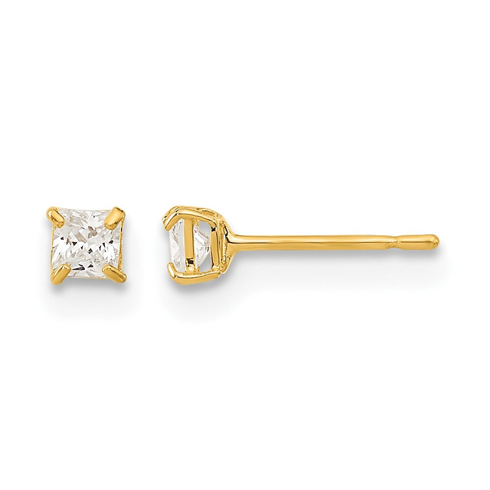 14k Madi K 2.5mm Square CZ Basket Set Stud Earrings