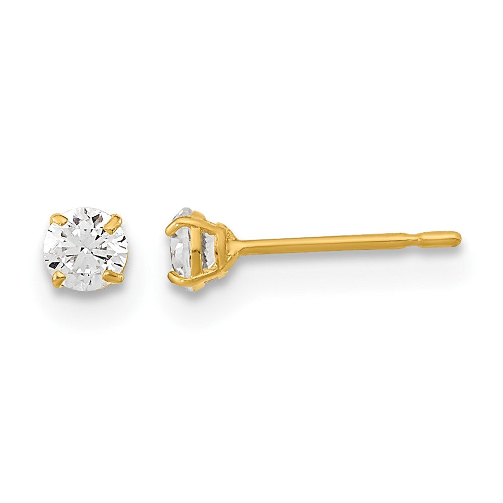 14k Madi K 3mm Round CZ Basket Set Stud Earrings