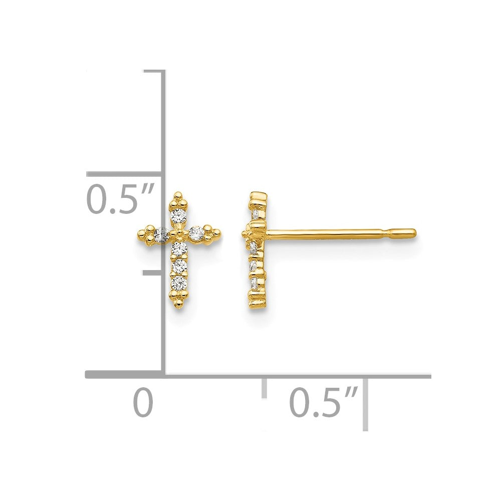 14k Madi K CZ Children's Cross Post Earrings