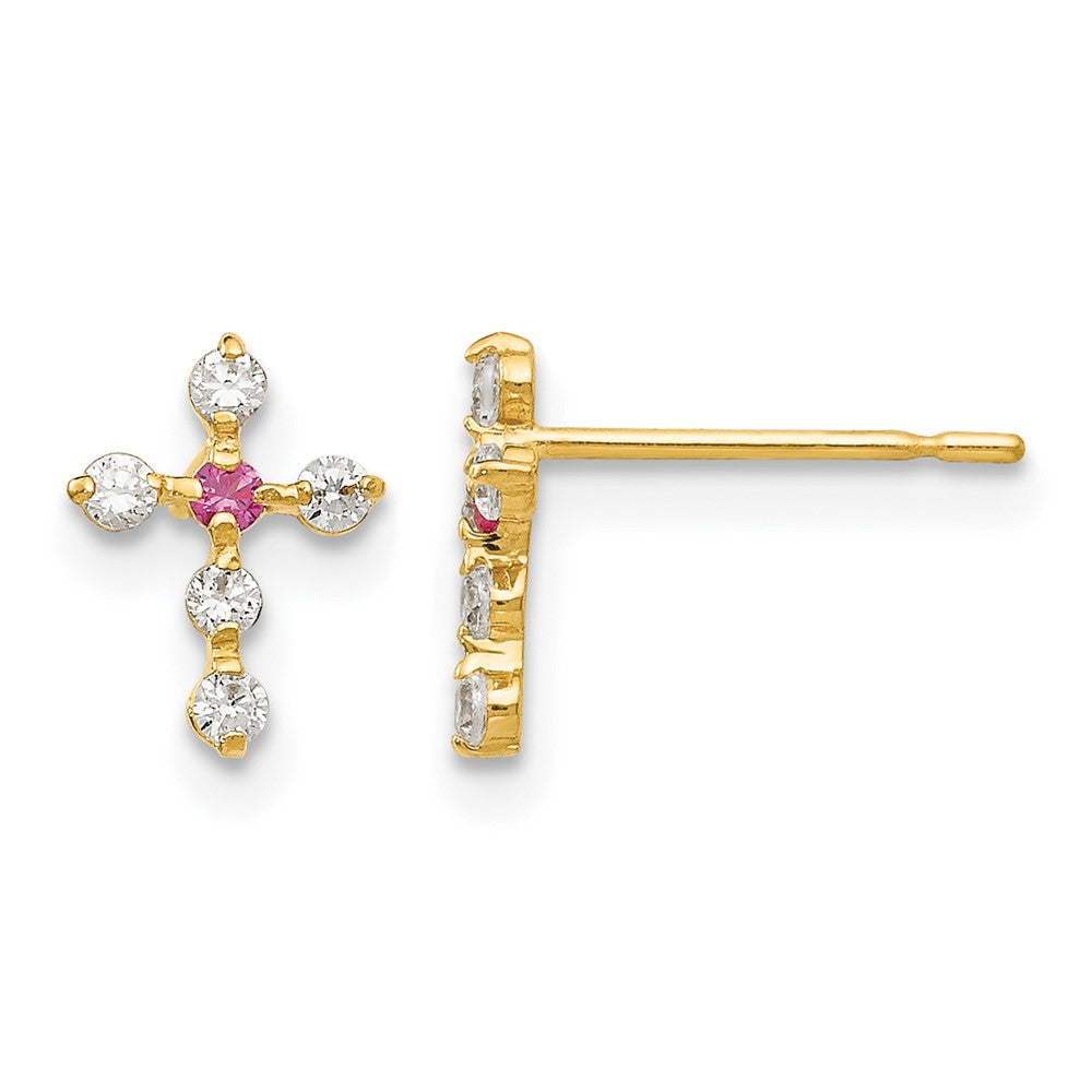 14k Madi K CZ Children's Cross Post Earrings
