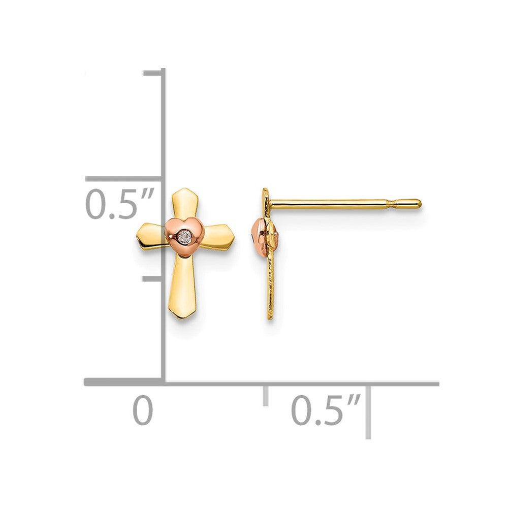 14k Yellow & Rose Gold Madi K Children's Cross Heart Post Earrings