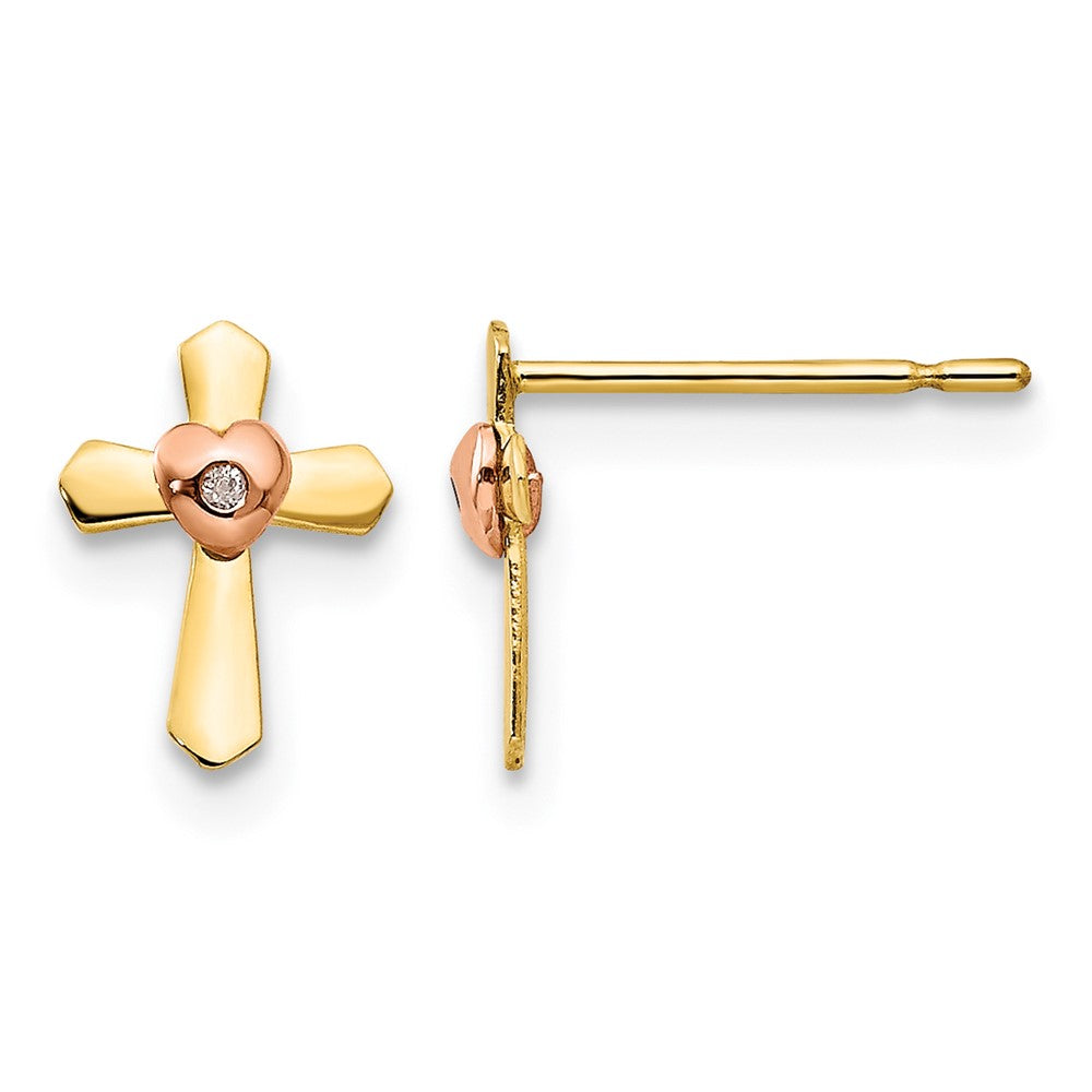 14k Yellow & Rose Gold Madi K Children's Cross Heart Post Earrings