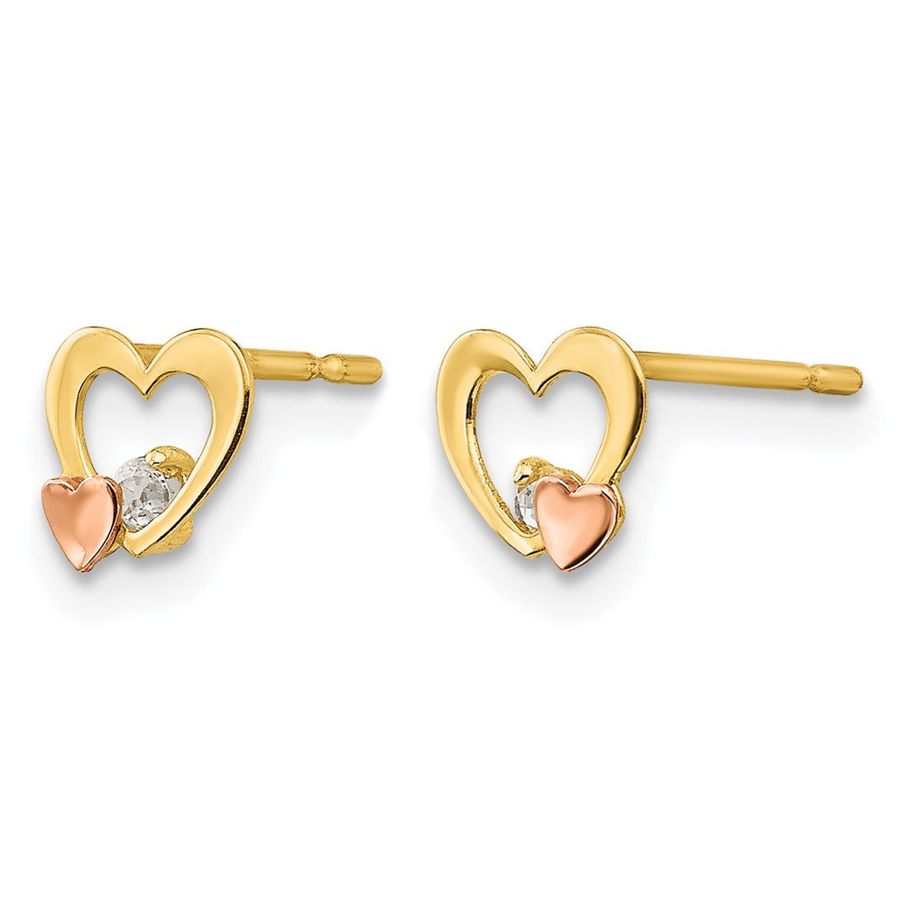 14k Yellow & Rose Gold Madi K CZ Children's Heart Post Earrings