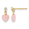 14k Madi K CZ and Pink Cat's Eye Heart Dangle Post Earrings