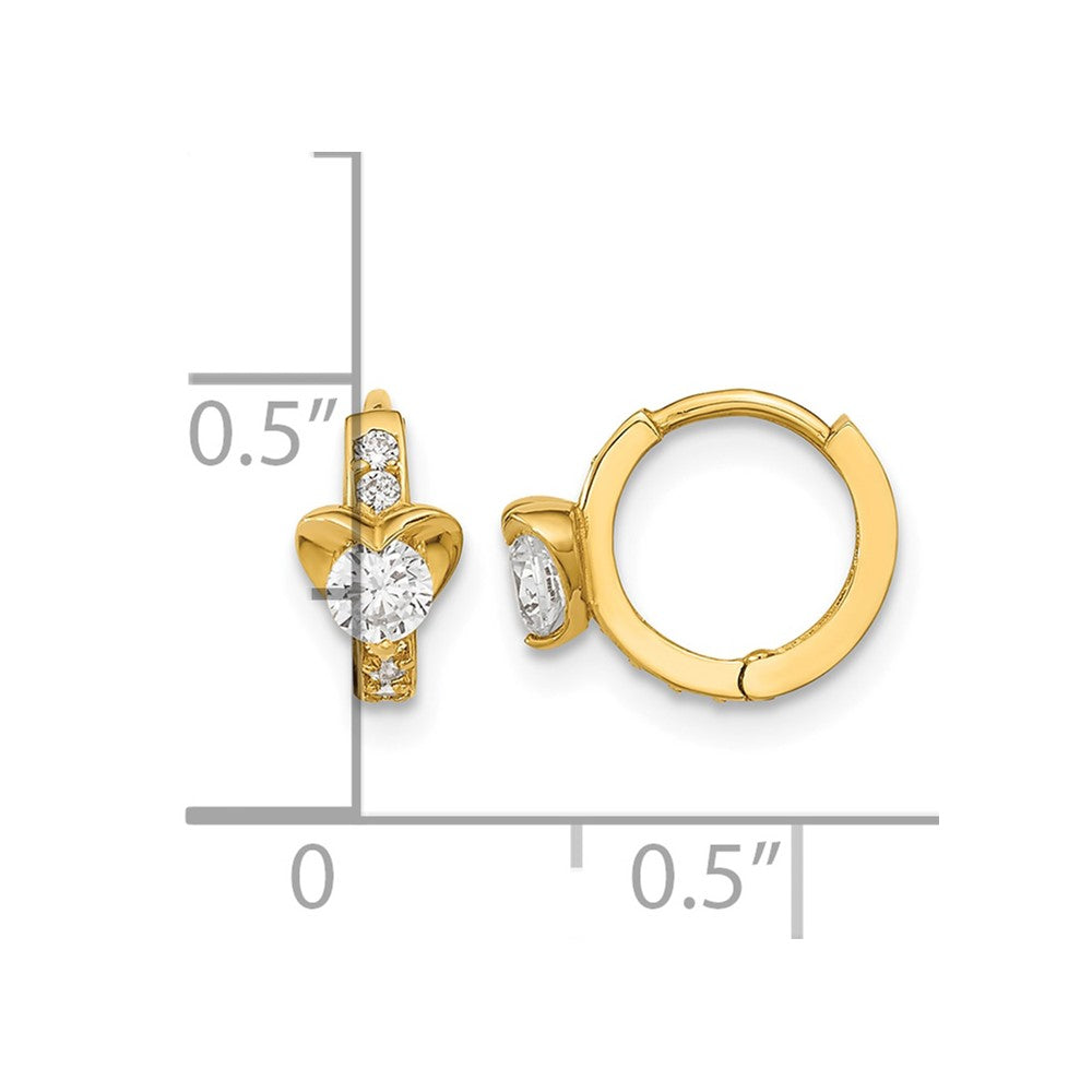 14k Madi K CZ Children's Heart Hinged Hoop Earrings