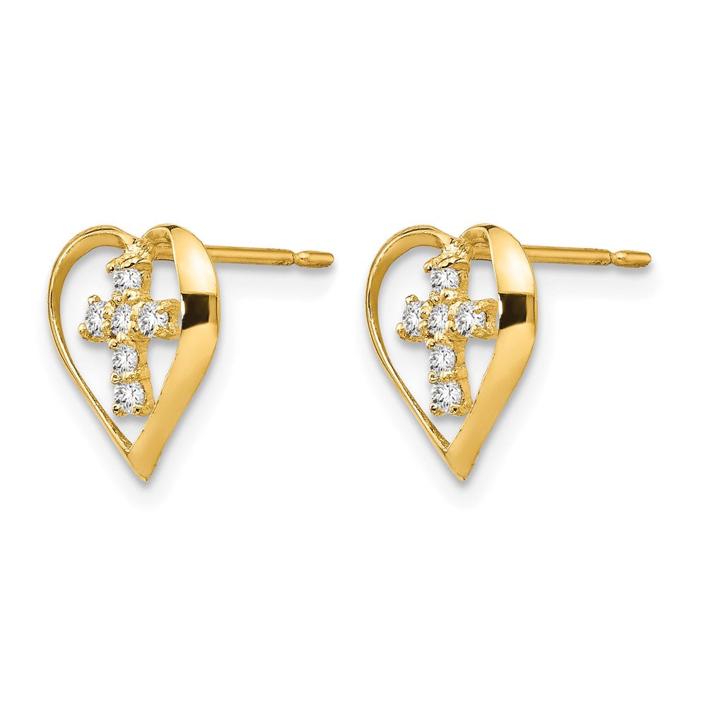 14k Madi K CZ Children's Heart Cross Post Earrings