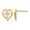 14k Madi K CZ Children's Heart Cross Post Earrings