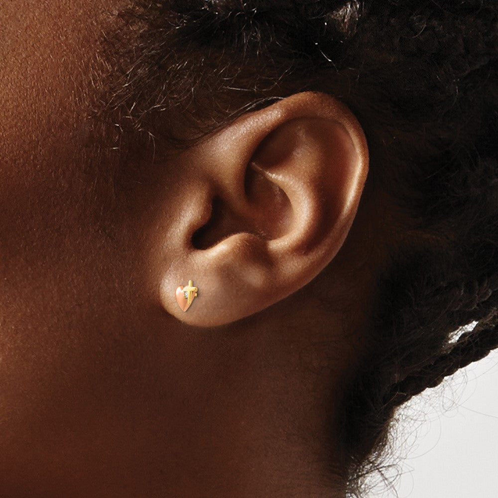 14k Yellow & Rose Gold Madi K CZ Heart and Cross Post Earrings