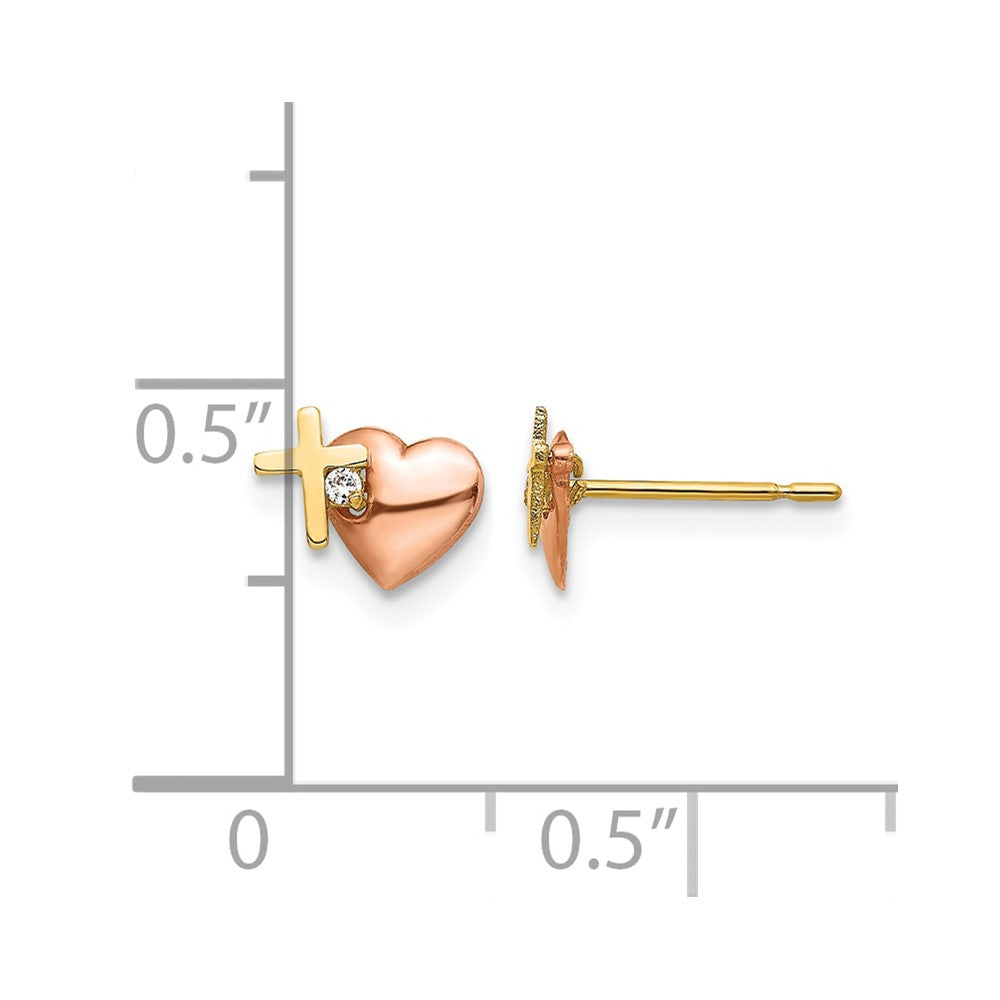14k Yellow & Rose Gold Madi K CZ Heart and Cross Post Earrings